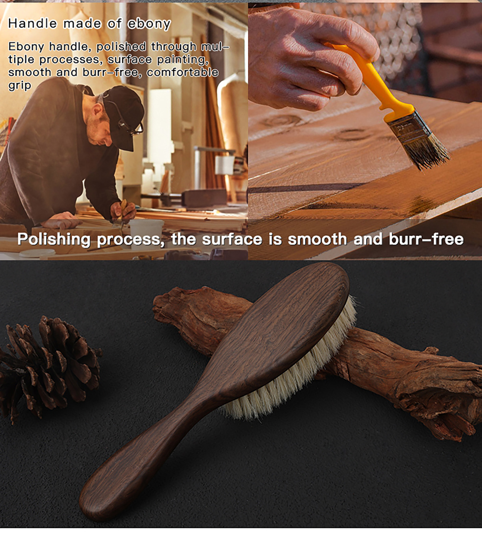 Custom Logo Ebony Wooden Pet Cleaning Brush Cat Dog Massage Horse Hair Remover Brush