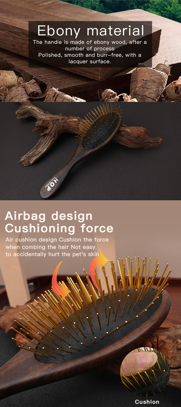 Manufacturer Customized Pet Wooden Massage Brush Dog Hair Removal Brush With Long Pins