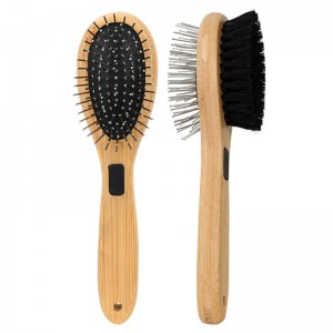 Wooden Double-sided Bristle Round Pin Soften Coat Shedding Clean Hair Remove Pet Brush Grooming Brush