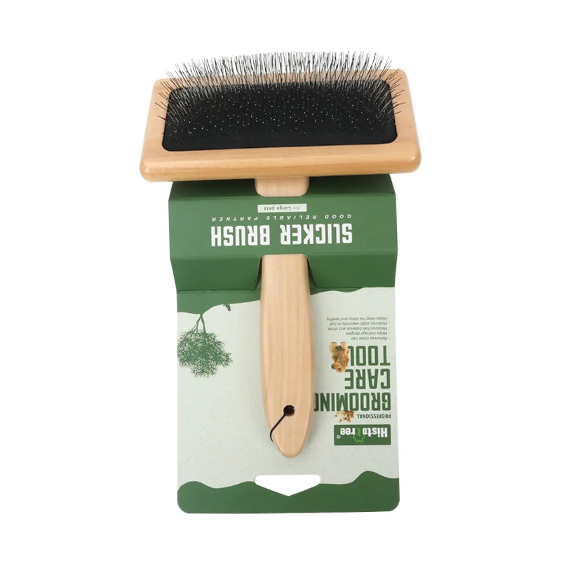 Factory Wholesale Custom Logo Wooden Pet Pin Brush Cat Dog Grooming Slicker Brush