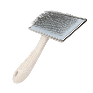 Custom Logo Biodegradable Wheat Straw Material Cat Hair Brush Dog Pet Grooming Slicker Brush
