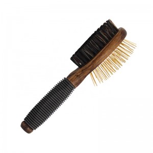 Factory Wholesale Custom Logo Double Sided Wood Pet Bristle Massage Brush Cat Dog Grooming Brush With Copper Pins