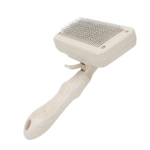Custom Logo Biodegradable Wheat Straw Material Self Cleaning Cat Pin Hair Brush Dog Pet Grooming Slicker Brush
