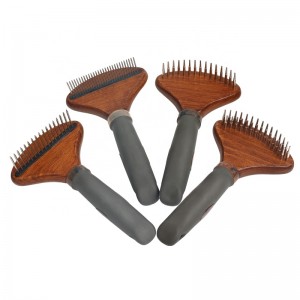 Factory Wholesale Custom Logo Wooden Pet Metal Needle Comb Cat Pet Grooming Rake Comb