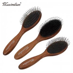 Custom logo Wooden Hair Brush With Wide Tooth Nylon Mix Boar Bristle Hair Detangling Comb Dog Massager Brush
