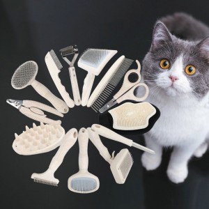 Custom Logo Biodegradable Wheat Straw Dog Dematting Rake Comb Cat Pet Hair Slicker Grooming Brush