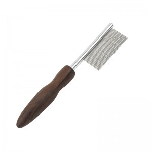 Cats Dogs Wooden Handle Pet Needle Comb Metal Detangle Dog Flat Face Comb