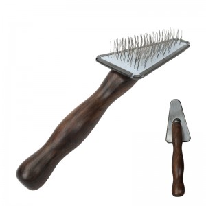 Pet Hair Grooming Triangle Head Face Ebony Wood Slicker Brush for Dog and Cat