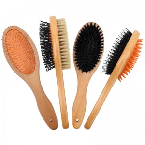 Factory Wholesale Custom Logo Wooden Double Sided Cat Massage Brush Pet Grooming Dog Bristle Pin Brush