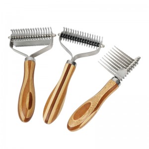 Bamboo Pet Hair Grooming Brush 2 Sided Dematting Shedding Undercoat Rake Brush Comb for Dogs and Cats