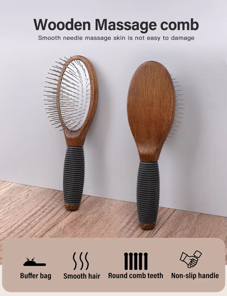 Custom Logo Wooden Long Pin Cat Needle Brush
