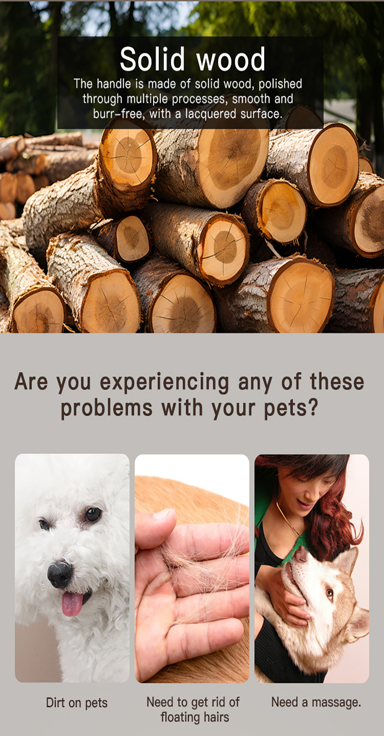 Wooden Dog Brush Set Grooming Pet Comb Pet Brush Kit Deshedding Hair Massage Bath Brush