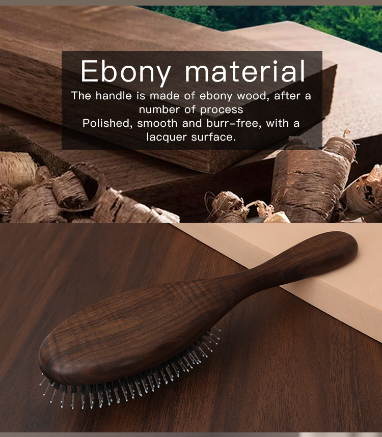 Ebony Wood Pet Furry Hair Remove Tool Dog Comb Gentle Pin Message Brush Grooming