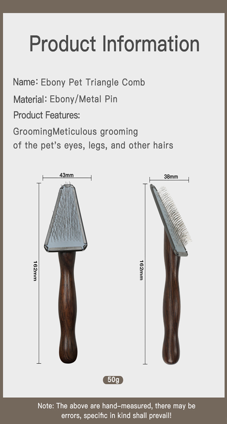 Pet Hair Grooming Triangle Head Face Ebony Wood Slicker Brush