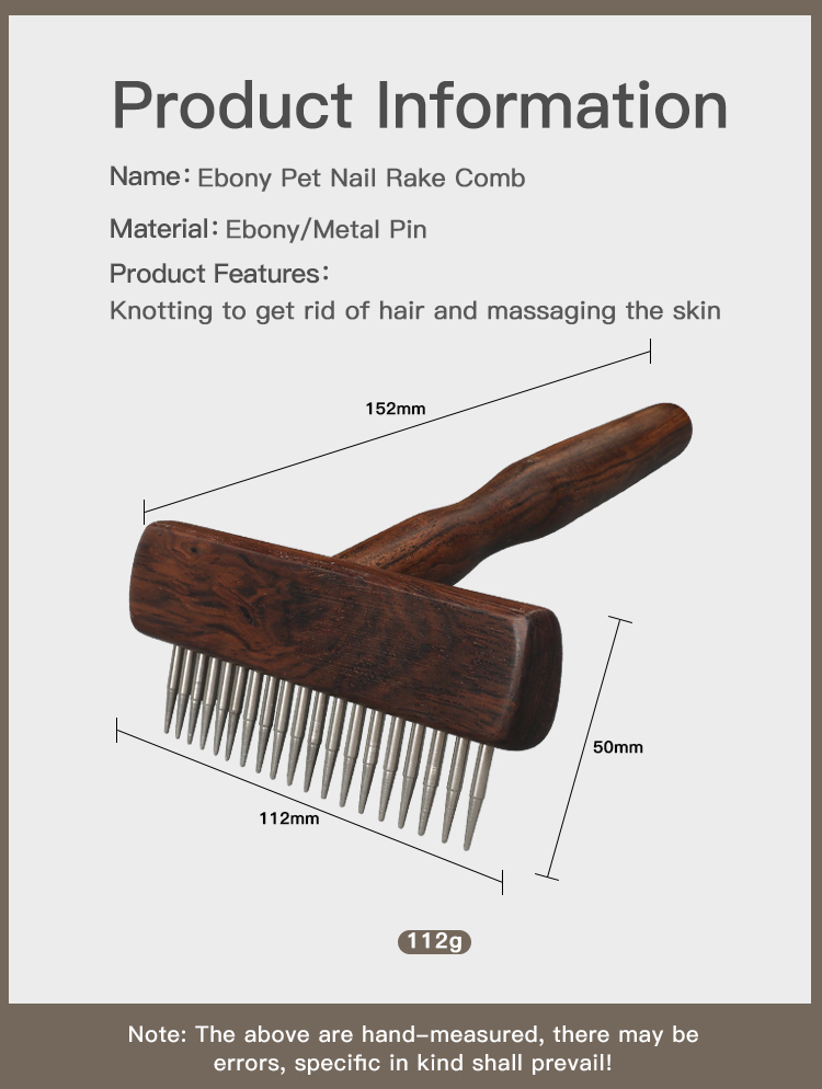 EBONY Wood Open Knot Comb Hair Double Row Design Sturdy Durable Pet Cat Nail Rake Brush for Dogs
