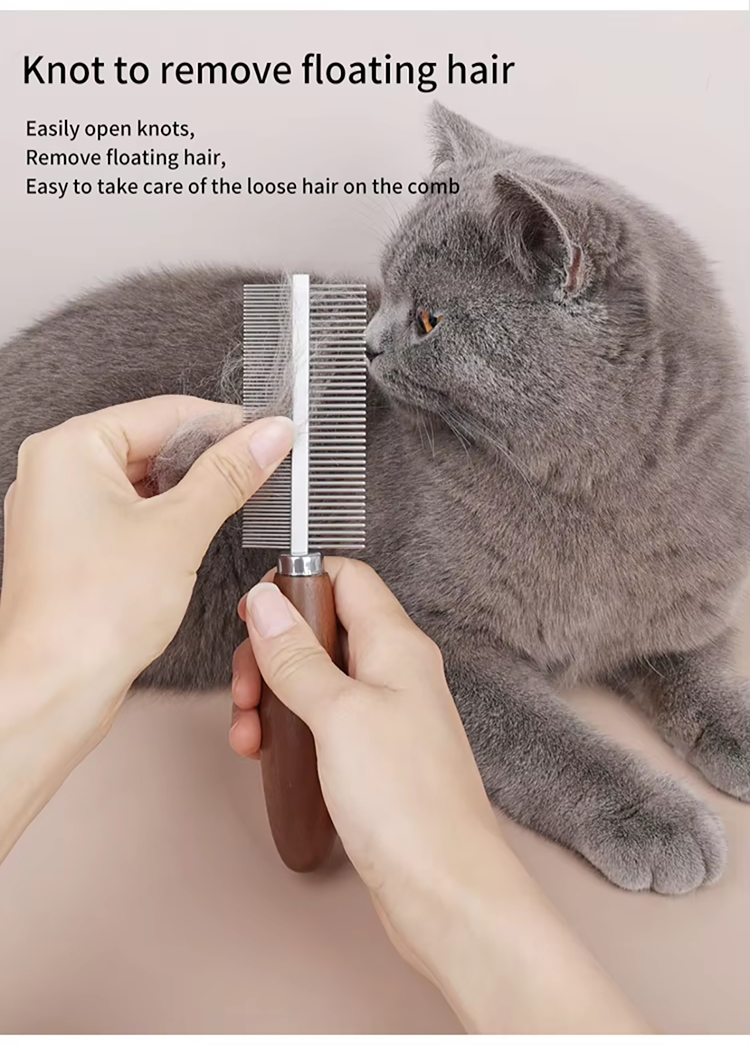 Factory Wholesale Custom Logo Double Sided Wooden Cat Needle Hair Comb Dog Pet Grooming Comb