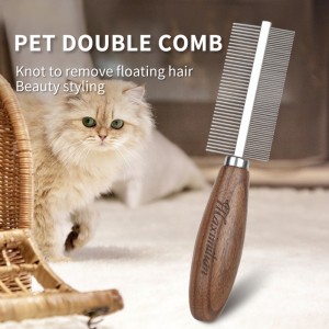 Factory Wholesale Custom Logo Double Sided Wooden Cat Needle Hair Comb Dog Pet Grooming Comb