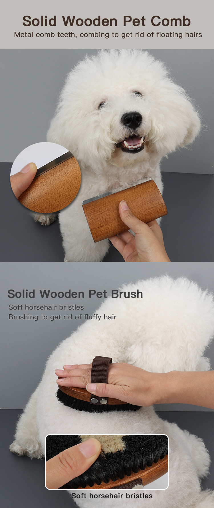 Wooden Dog Brush Set Grooming Pet Comb Pet Brush Kit Deshedding Hair Massage Bath Brush