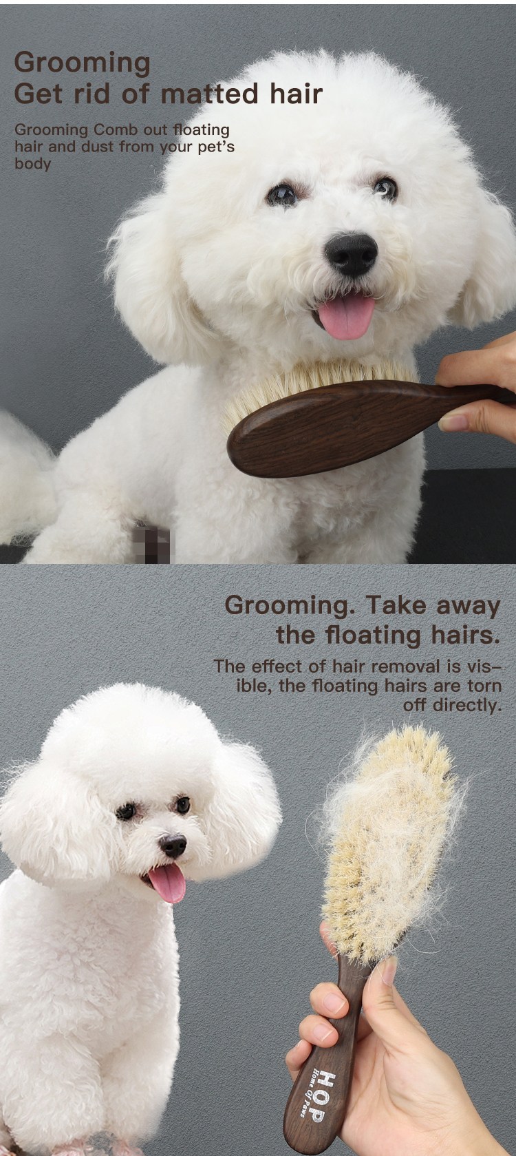 Custom Logo Ebony Wooden Pet Cleaning Brush Cat Dog Massage Horse Hair Remover Brush