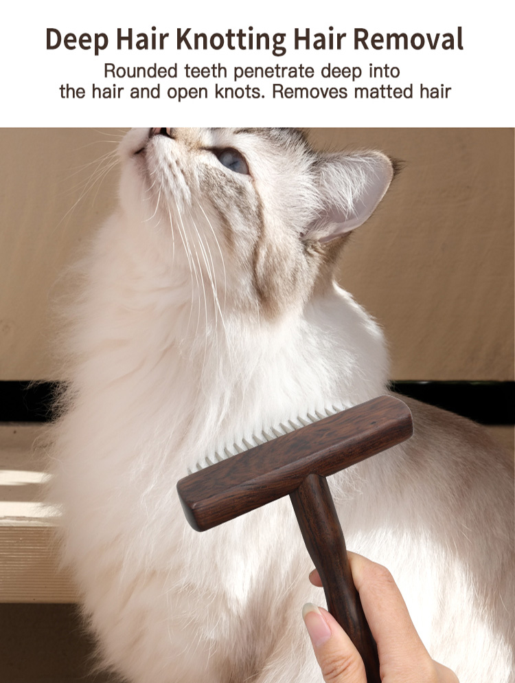 EBONY Wood Open Knot Comb Hair Double Row Design Sturdy Durable Pet Cat Nail Rake Brush for Dogs