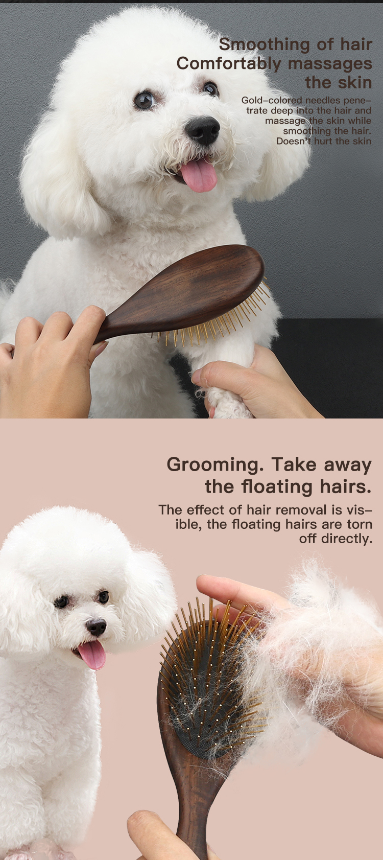 Manufacturer Customized Pet Wooden Massage Brush Dog Hair Removal Brush With Long Pins