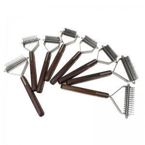 Ebony Wooden Undercoat Rake Brush with Double Sided Shedding and Dematting Comb for Pet Dogs Hair Remover