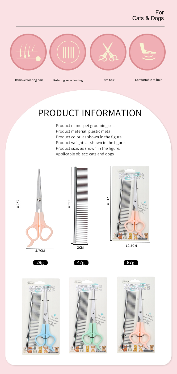 Factory Wholesale Custom Logo Cat Hair Scissors Dog Pet Grooming Scissors Set with Stainless Steel Comb