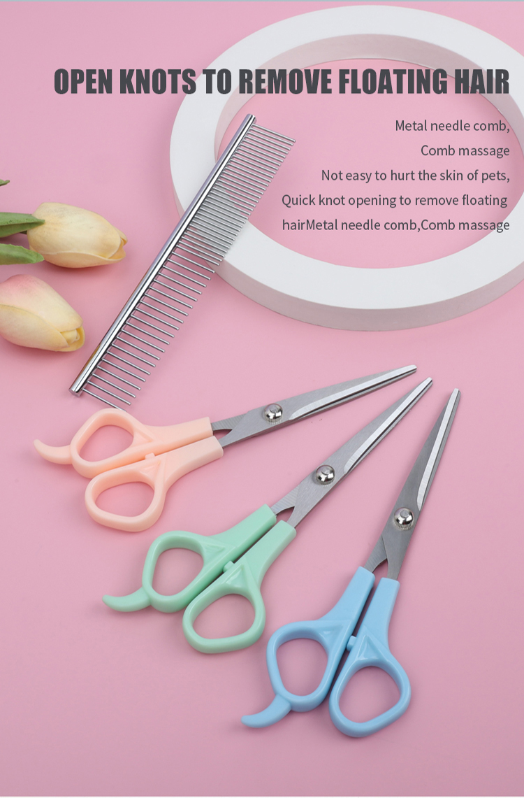 Factory Wholesale Custom Logo Cat Hair Scissors Dog Pet Grooming Scissors Set with Stainless Steel Comb