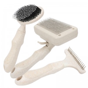 Custom Logo Biodegradable Wheat Straw Dog Dematting Rake Comb Cat Pet Hair Slicker Grooming Brush