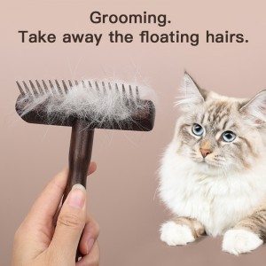 EBONY Wood Open Knot Comb Hair Double Row Design Sturdy Durable Pet Cat Nail Rake Brush for Dogs
