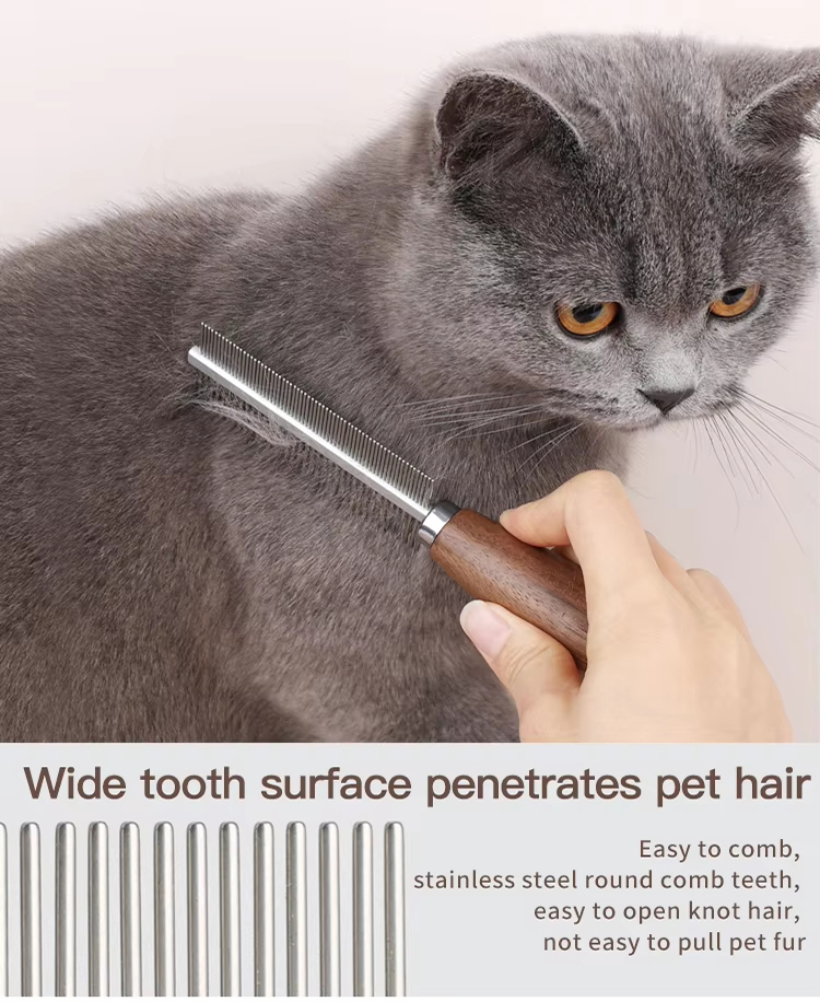 Factory Wholesale Custom Logo Double Sided Wooden Cat Needle Hair Comb Dog Pet Grooming Comb