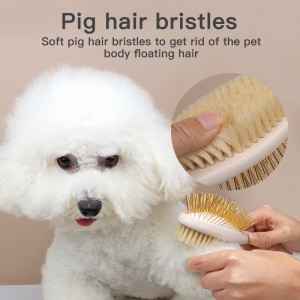 Wooden Double Side Dog Brush and Cat Brush, Pet Grooming Comb for Removing Shedding Hair