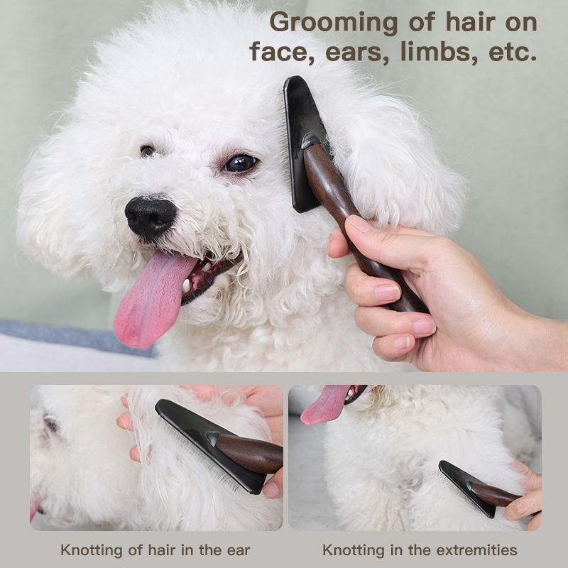 Pet Hair Grooming Triangle Head Face Ebony Wood Slicker Brush