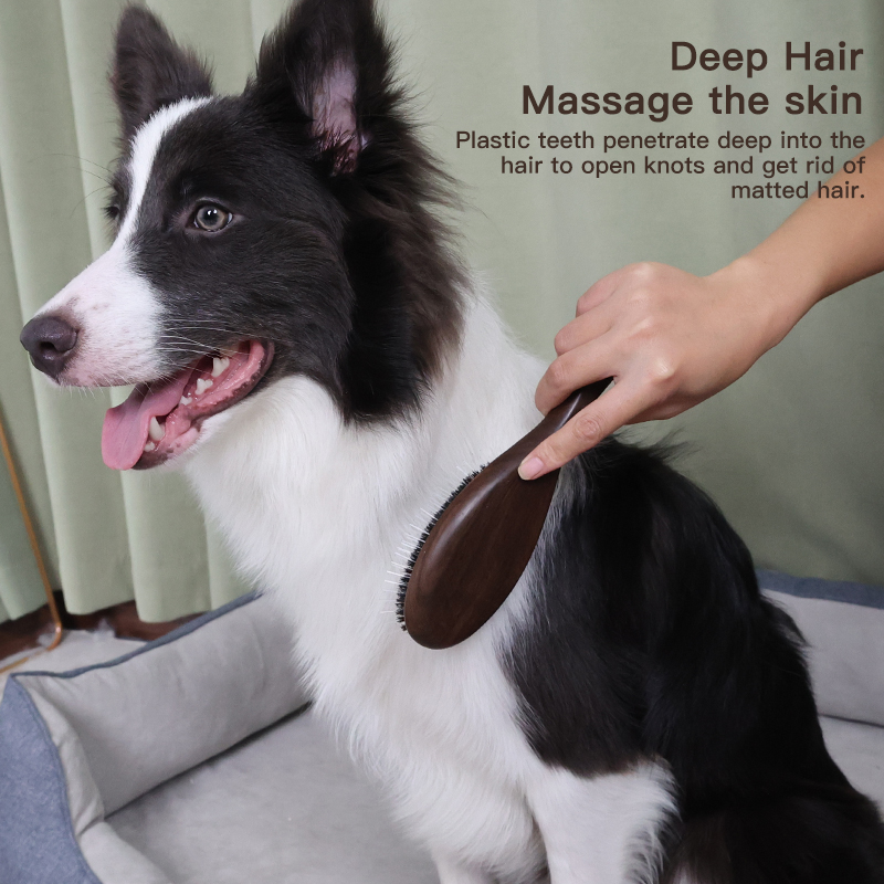 Ebony Wood Pet Furry Hair Remove Tool Dog Comb Gentle Pin Message Brush Grooming