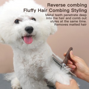Dog Hair Comb Eco-Friendly Pet EBONY Wooden Slicker Brush Massage Grooming Slicker Brush with Rounded Bristles