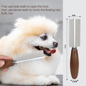 Factory Wholesale Custom Logo Double Sided Wooden Cat Needle Hair Comb Dog Pet Grooming Comb
