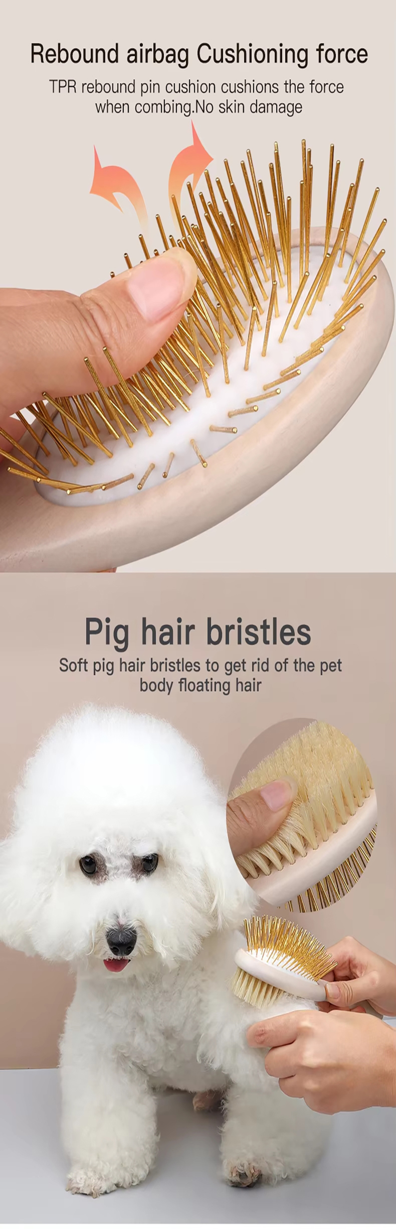 Wooden Double Side Dog Brush and Cat Brush, Pet Grooming Comb for Removing Shedding Hair