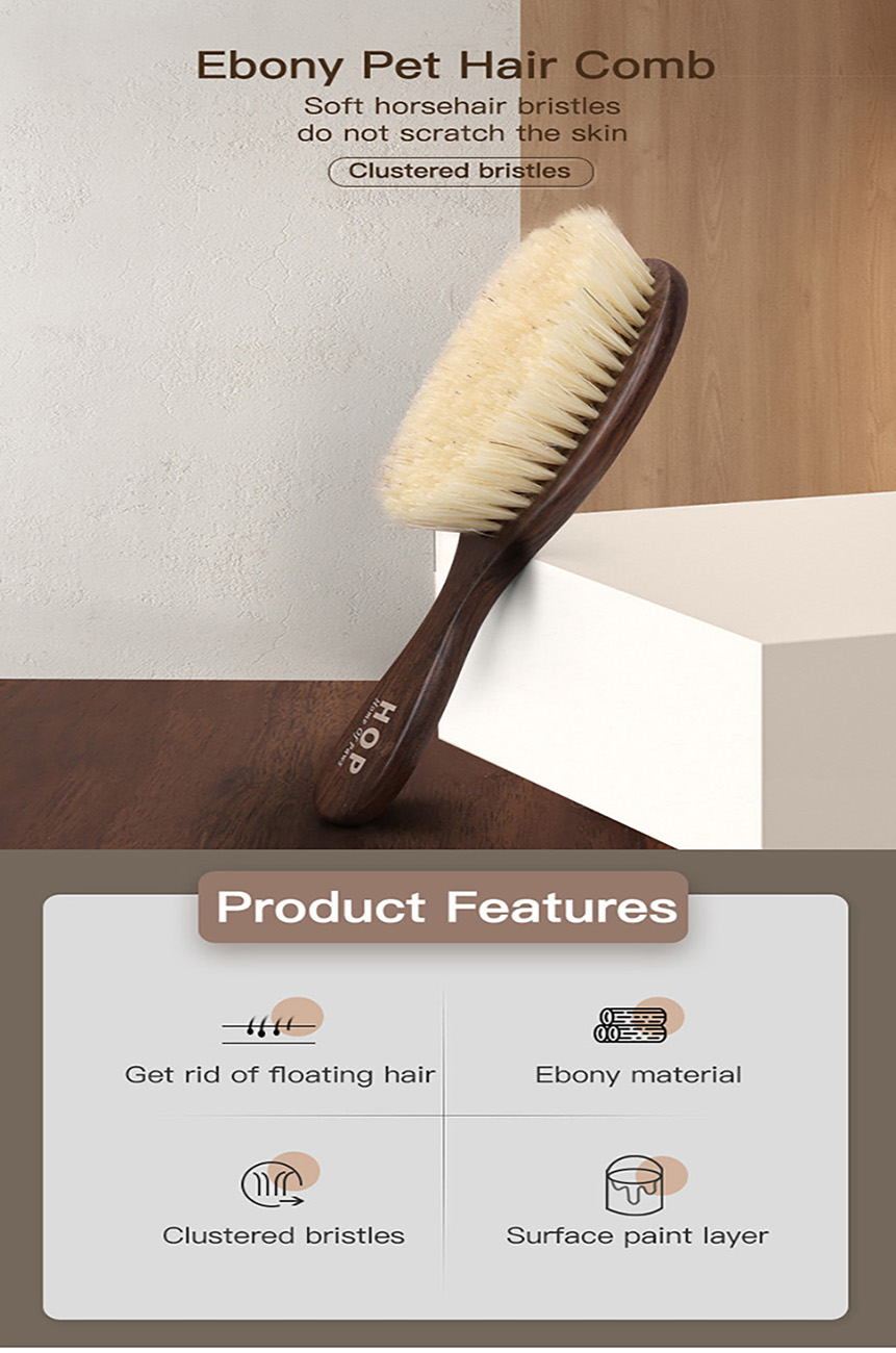 Custom Logo Ebony Wooden Pet Cleaning Brush Cat Dog Massage Horse Hair Remover Brush