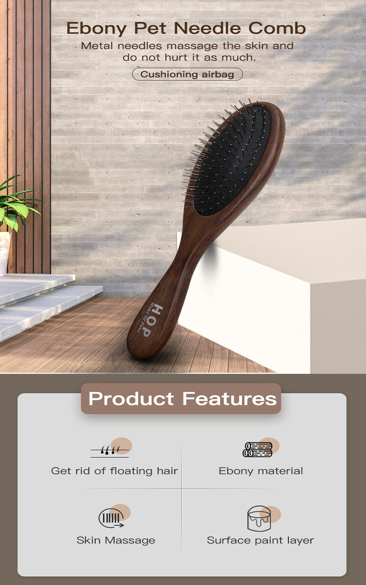 Manufacturer Customized Pet Ebony Wooden Massage Brush Dog Hair Removal Brush With Long Pins