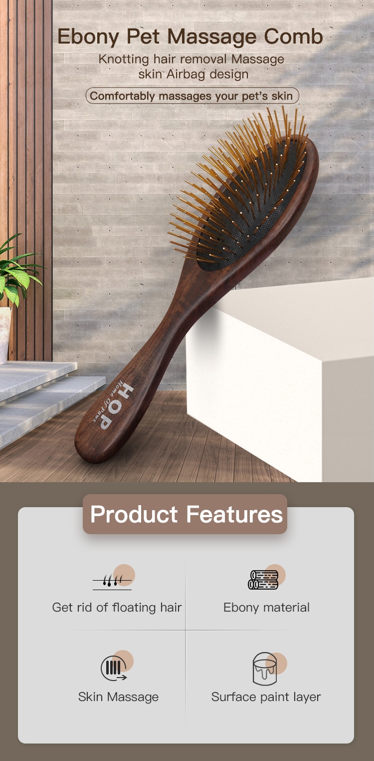 Manufacturer Customized Pet Wooden Massage Brush Dog Hair Removal Brush With Long Pins