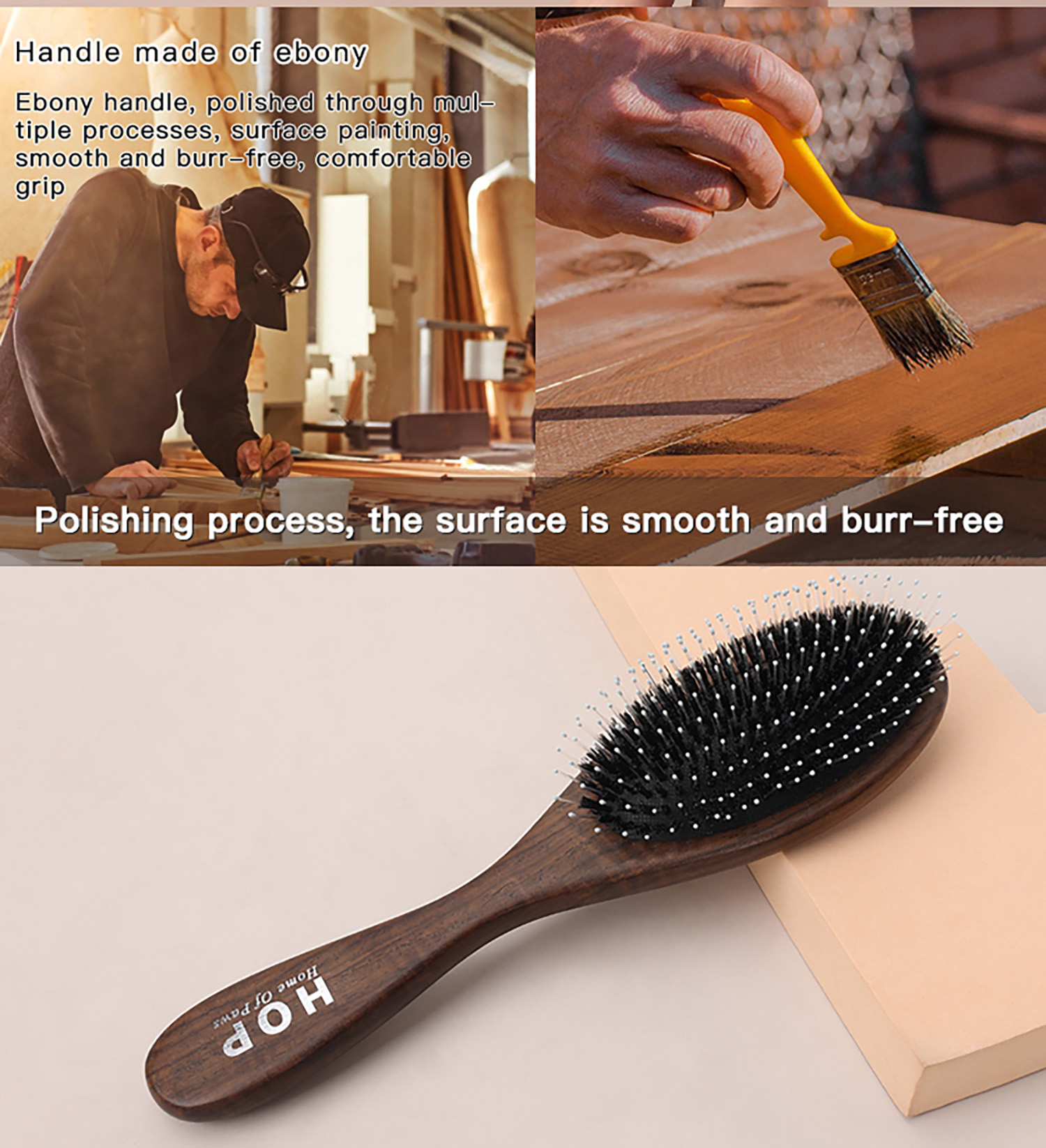 Ebony Wood Pet Furry Hair Remove Tool Dog Comb Gentle Pin Message Brush Grooming