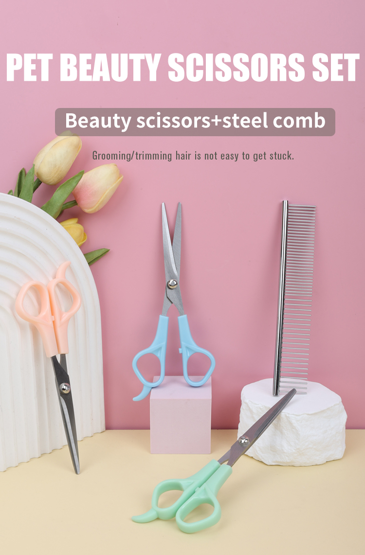 Factory Wholesale Custom Logo Cat Hair Scissors Dog Pet Grooming Scissors Set with Stainless Steel Comb