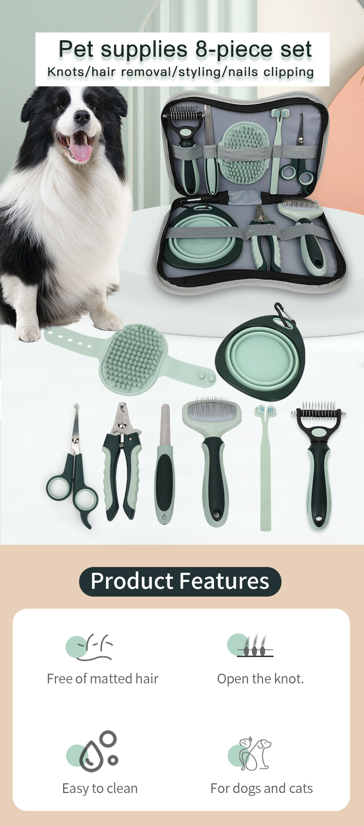 8 in 1 Custom Logo Dog Grooming Set, Pet Dogs Grooming, Dog Grooming Kit