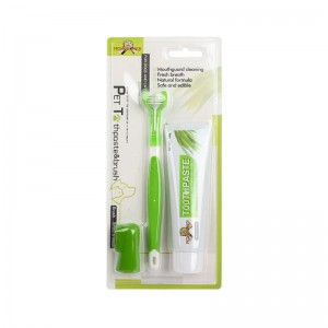 Set di spazzolini da denti per cani, gatti e cani, 3 in 1, all'ingrosso, in fabbrica, con spazzolino da denti e dentifricio.