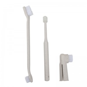 Eco Friendly Soft Nylon Bristle Dog Finger Tooth Brush Biodegradable Double Head 360 Wheat Straw Cat Pet Tootnbrush