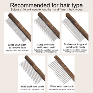 Five Style Wooden Handle Long Short Teeth Cat Needle Flea Comb Stainless Steel Dog Pet Grooming Hair Comb