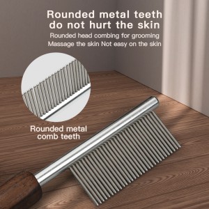 Cats Dogs Wooden Handle Pet Needle Comb Metal Detangle Dog Flat Face Comb