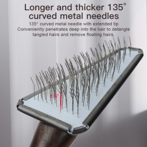 Pet Hair Grooming Triangle Head Face Ebony Wood Slicker Brush for Dog and Cat