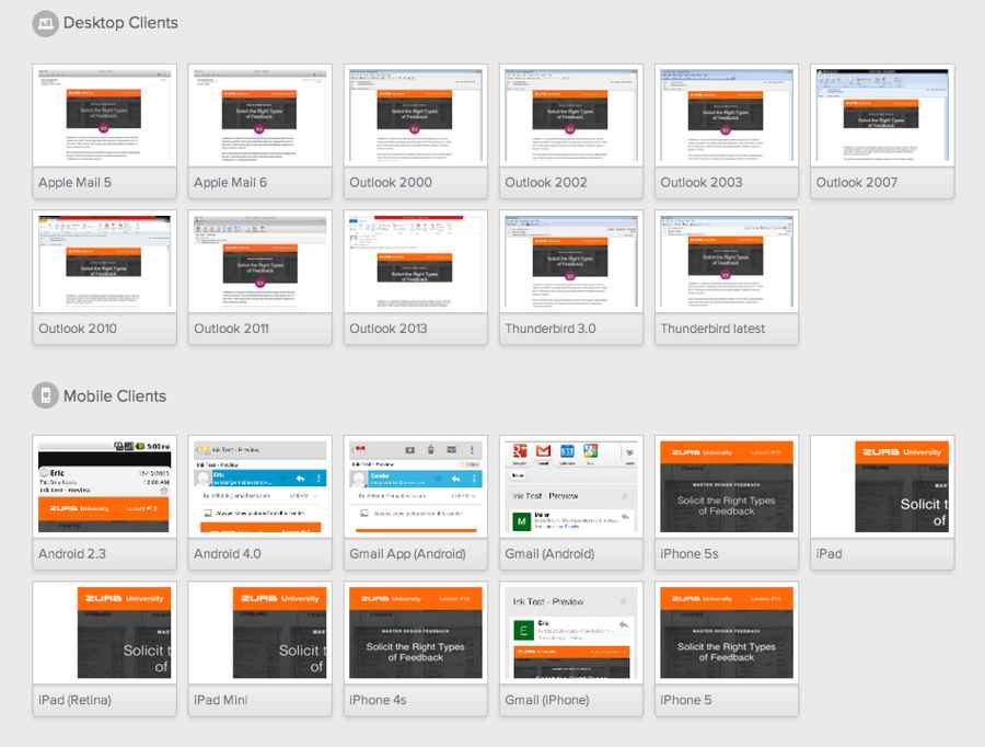 screen shot of litmus email tests