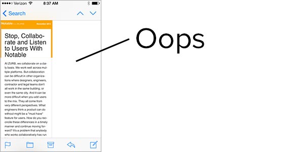 screenshot of an email that was only half as wide as it should have been
